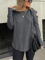 Cut Out Sleeve Raw Edge Solid Sweatshirt