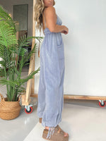 Women's Deep V Neck Tencel Denim Jumpsuit