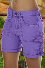 Solid Stitch Trim Roll Hem Shorts