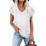 Solid color V-neck tile sleeve short-sleeved T-shirt