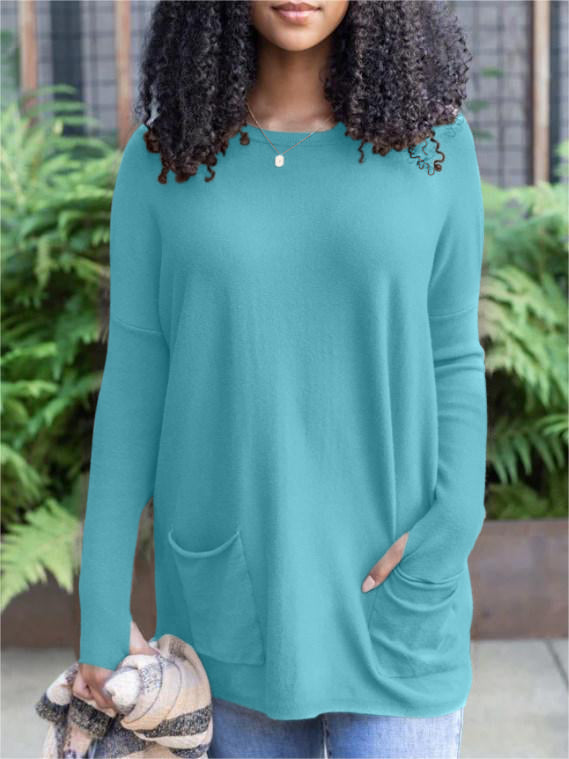 NewLong Sleeve Thumbhole Sweater Pocket Tunic