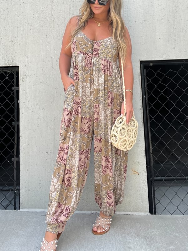 Loose Suspenders Printed Jumpsuit