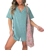 Women's Casual Mineral Washed Tee Romper with Pockets