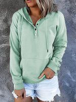 Solid Button Front Hoodie with Pocket