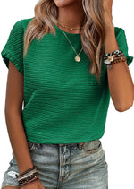 Women's Short Ruffle Sleeve Summer Textured T-Shirts