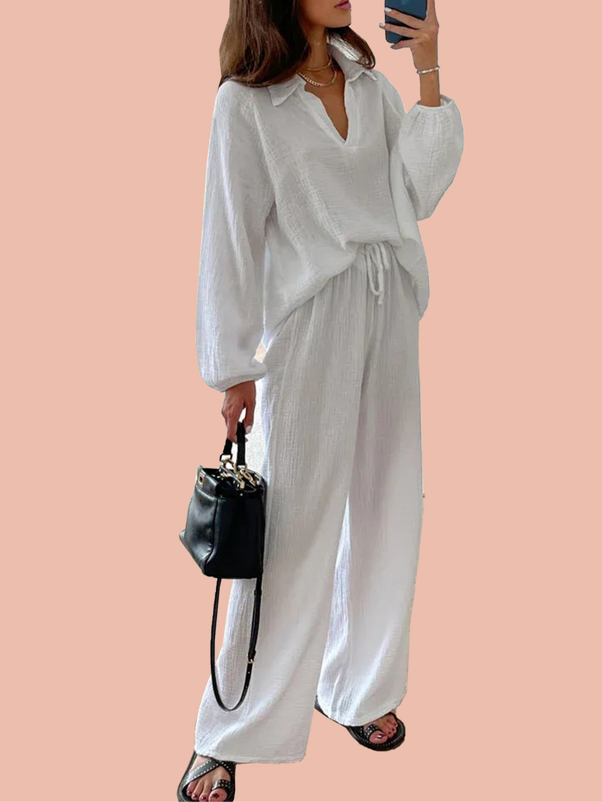 Autumn Simple V-Neck Casual Two-piece Set