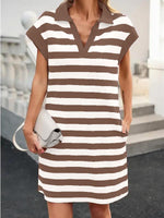 Women's V-neck Striped Shift Dress