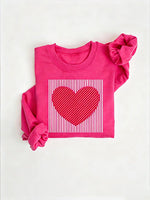 Women's Valentine's Day Striped Heart Print Crewneck Sweatshirt