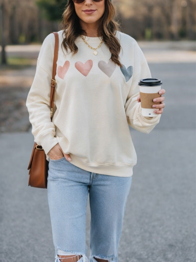 Women's Neutral Heart Print Sweatshirt