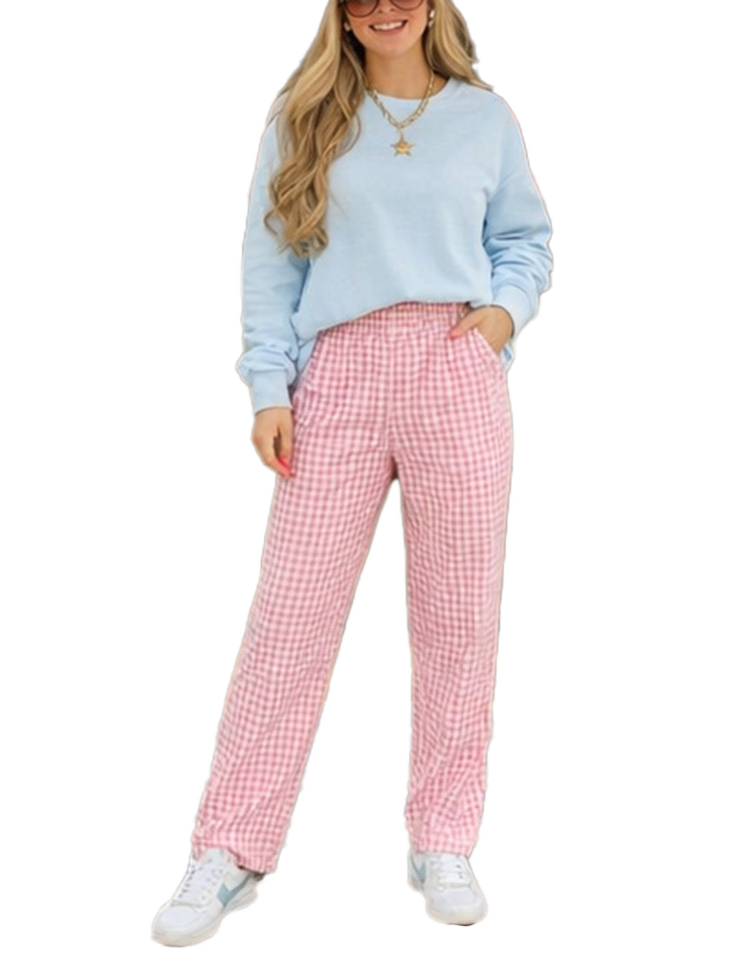 Women's Valentine's Gingham Wide-Leg Pants