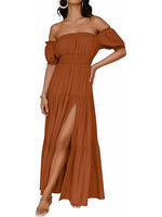 Women's Off Shoulder Side Split Flowy Maxi Dress