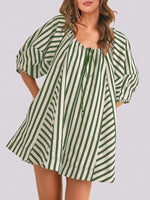 Women's Casual Loose Puff Sleeve Striped Romper
