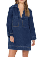Women's Deep V Neck Denim Shirt Dress with Pockets