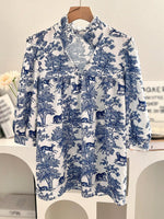 Women's V-neck Ruffle Collar Printed Shirts
