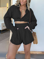 Hot Sale Denim Crop Shirt and Shorts Set