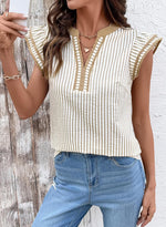 Women's Casual V Neck Flutter Sleeves Striped Top