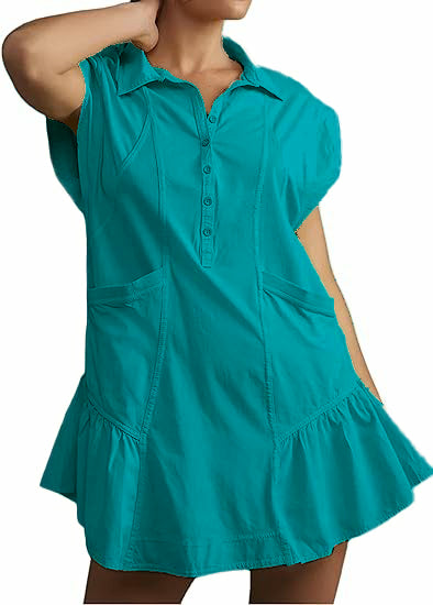 Button Down Shirt Dress with Pockets