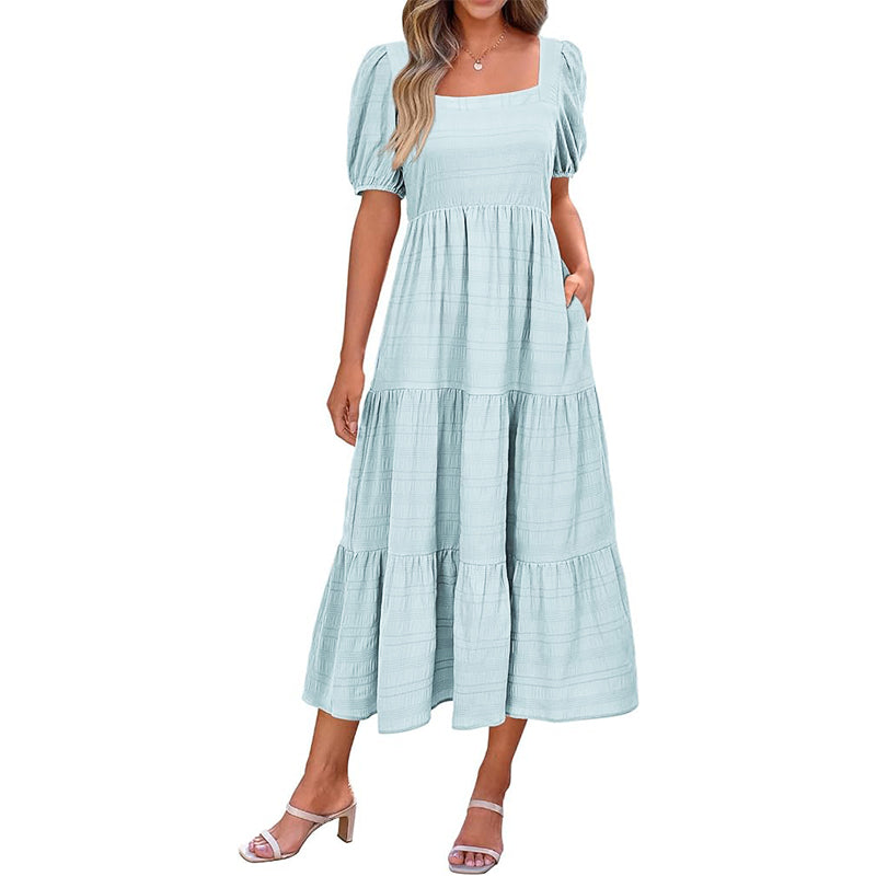 Puff Sleeve Smocked FlowyMidi Dress