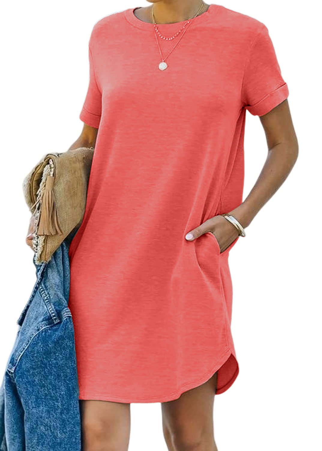 Women's Casual Short Sleeve T-shirt Dress with Pocket