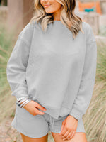 Women's Textured Long Sleeves Drawstring Shorts Set