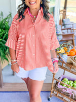 Women's Striped Button Shirt Side Slit Hem Swing Top