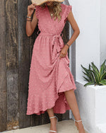 Women's Ruffle Cap Sleeve Swiss Dot Boho Maxi Dress