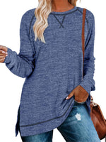 Women's Fall Side slit Long Sleeve Shirts Tunic Tops