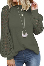 Round neck long sleeve lace splicing loose T-shirt