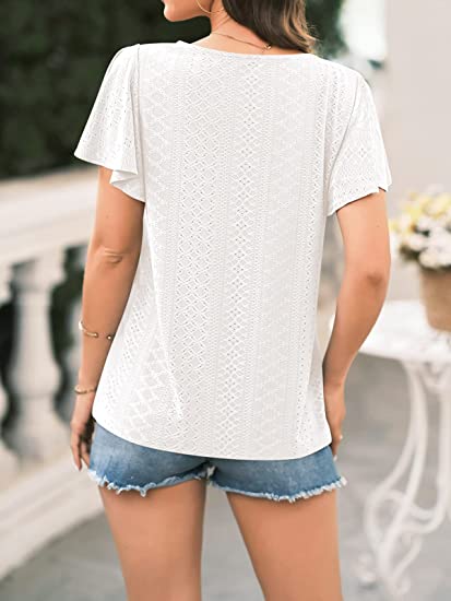 Women's Hollow Waistband Ruffle Sleeve T-shirt