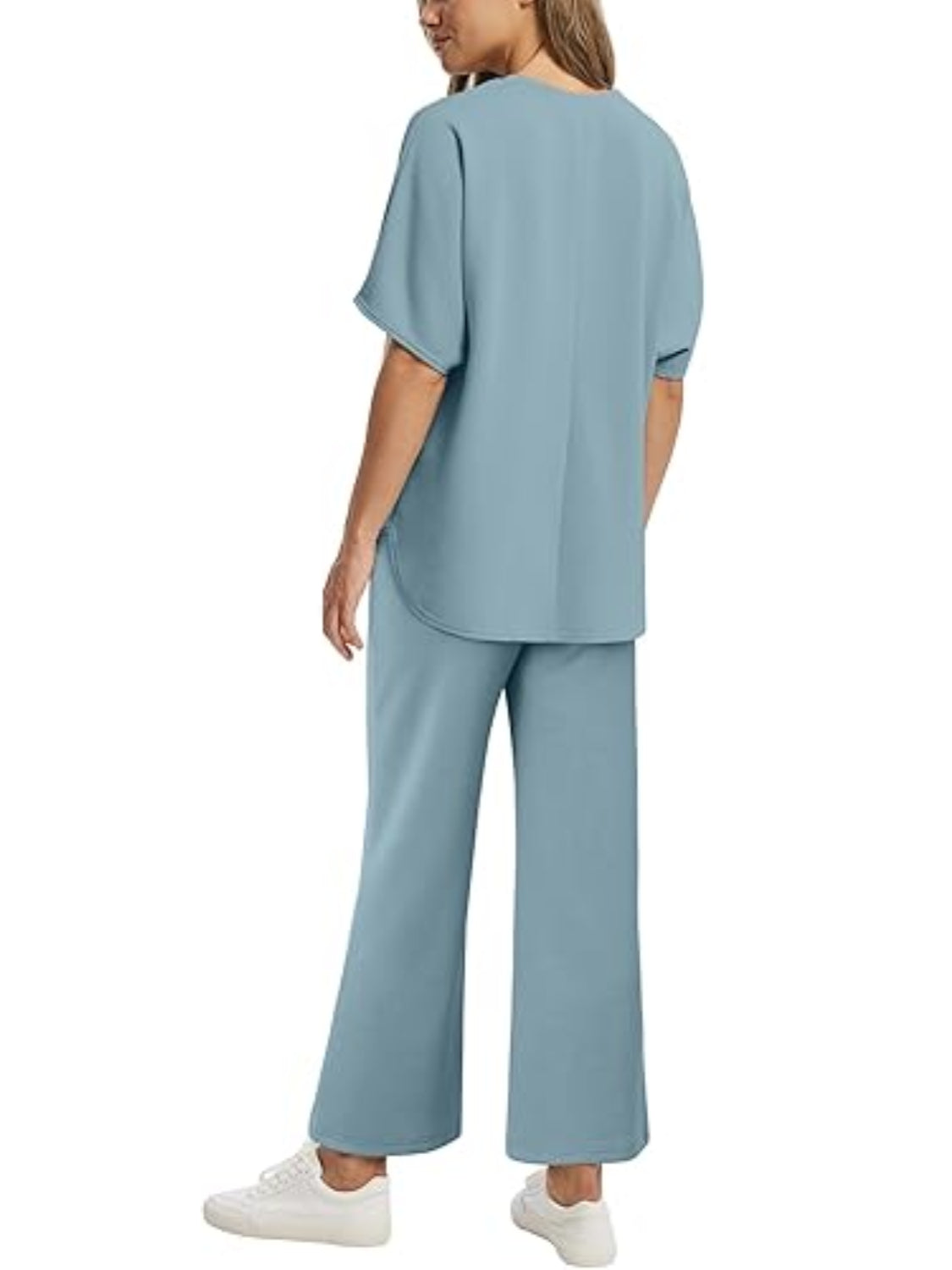 Women Oversized T-shirt and Wide Leg Crop Pants 2 Piece Sets