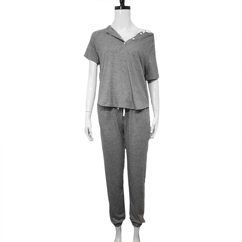 Loose Short-sleeved Button Casual Set