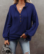 ButtonCasual Loose Solid Color Closure Hoodie