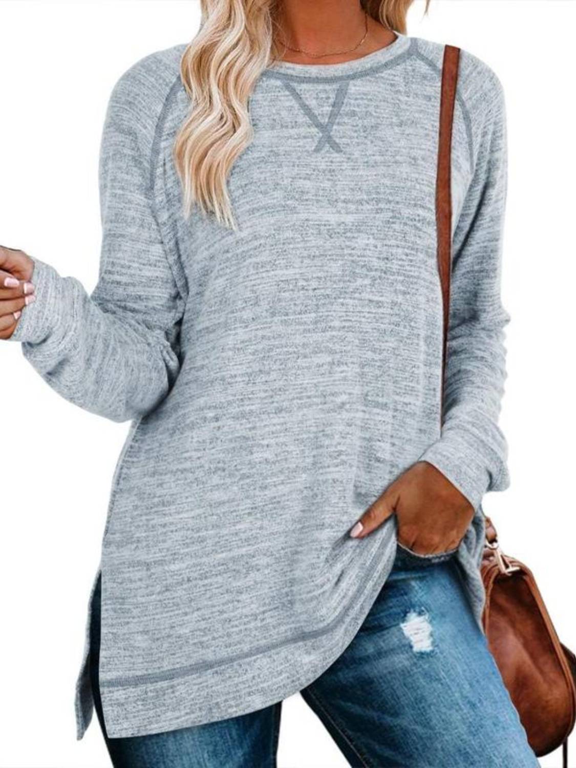 Women's Fall Side slit Long Sleeve Shirts Tunic Tops