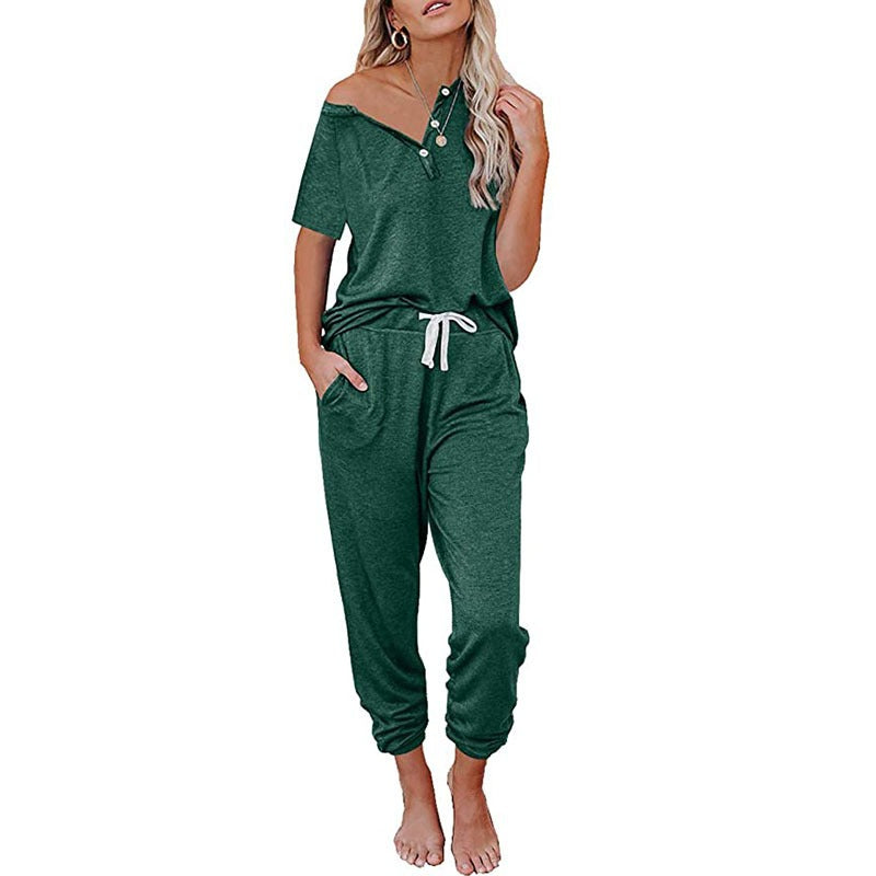 Loose Short-sleeved Button Casual Set
