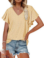 Women's Hollow Waistband Ruffle Sleeve T-shirt