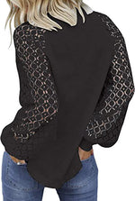Round neck long sleeve lace splicing loose T-shirt