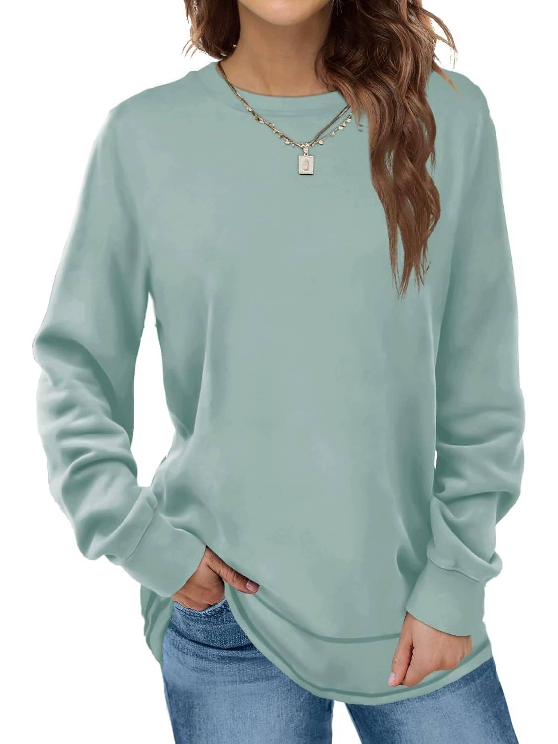 Women's Crewneck Long Sleeve Tunic Tops