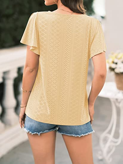 Women's Hollow Waistband Ruffle Sleeve T-shirt