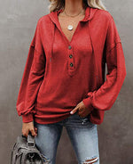 ButtonCasual Loose Solid Color Closure Hoodie