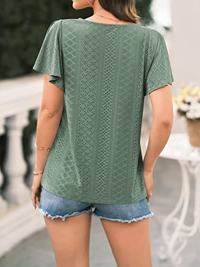 Women's Hollow Waistband Ruffle Sleeve T-shirt