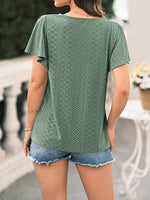Women's Hollow Waistband Ruffle Sleeve T-shirt