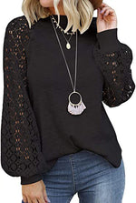 Round neck long sleeve lace splicing loose T-shirt