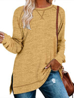 Women's Fall Side slit Long Sleeve Shirts Tunic Tops