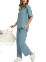 Women Oversized T-shirt and Wide Leg Crop Pants 2 Piece Sets