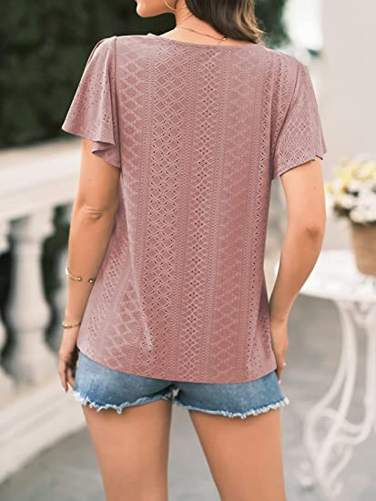 Women's Hollow Waistband Ruffle Sleeve T-shirt