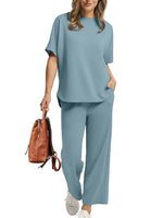 Women Oversized T-shirt and Wide Leg Crop Pants 2 Piece Sets