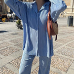 Causal Set Loose Button-Down Shirt and Pleated Wide Leg Pants
