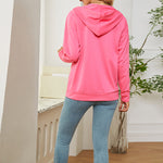 Solid Color Long Sleeve With Neckline Tie Hoodie