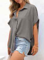 Women's Casual Short Sleeve Slit Hem Button Shirt