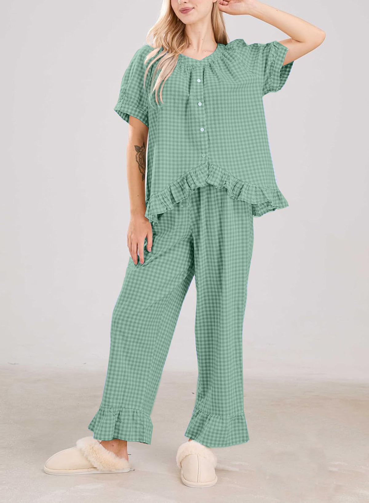 Women's2 Piece Gingham Pajama Set